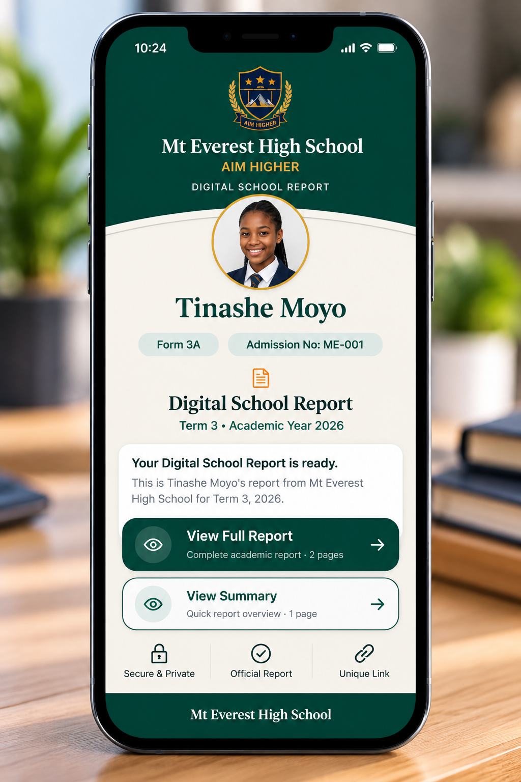 Mt Everest High School Digital School Report landing page